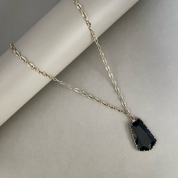 Large Black Glass Pendant Elegant Necklace - Dressy Boho Trendy Necklace - Picture 9 of 14